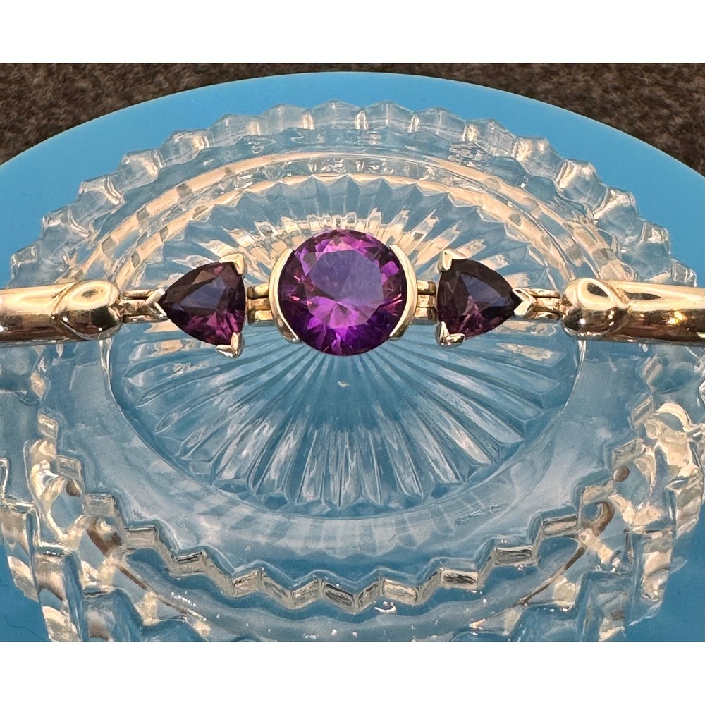 Sterling Silver Amethyst Bangle Bracelet with 3 large Amethyst 16g - Picture 11 of 11